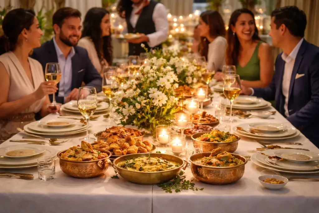 catering en casa Madrid con chef privado sirviendo comida india en evento