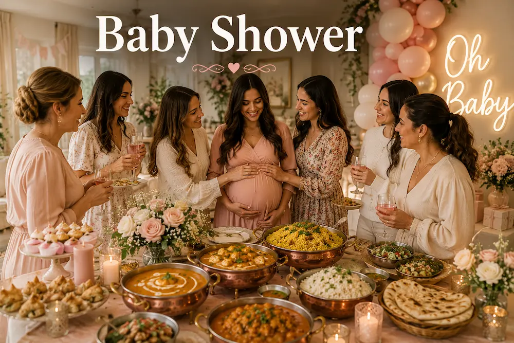 Baby shower con catering indio y celebración en casa en Madrid