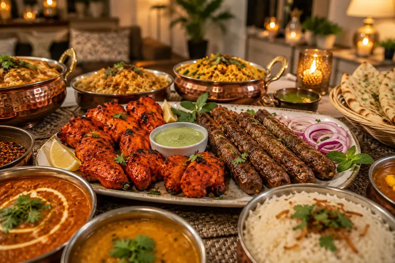 catering en casa en Madrid con tandoori chicken y seekh kebab