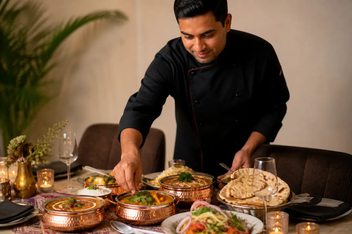 chef privado en Guadalajara preparando cena en casa con comida india