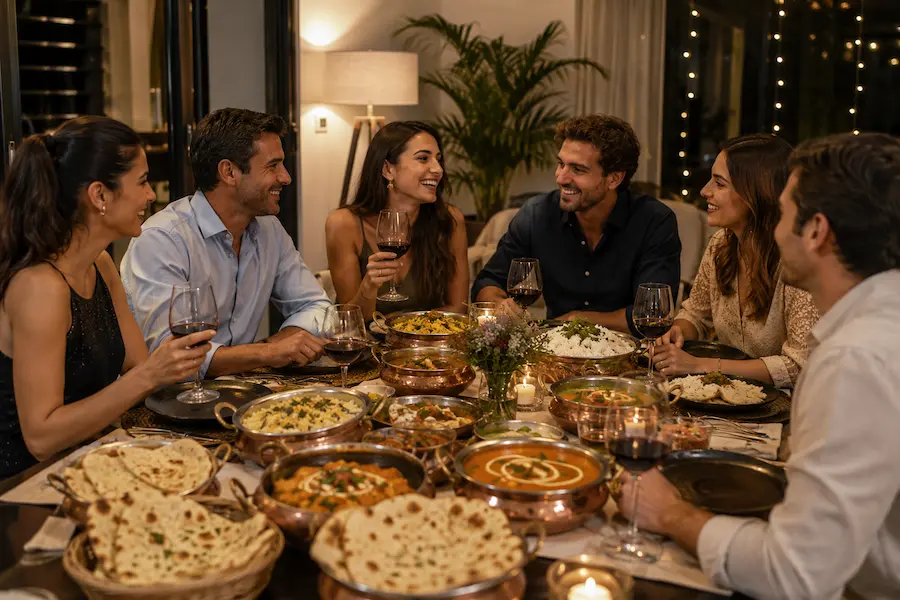 fiesta privada con catering indio en casa en Madrid
