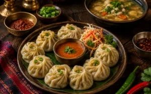 Traditional Nepali momo set menu with Himalayan dumplings, spicy chutney and authentic comfort food