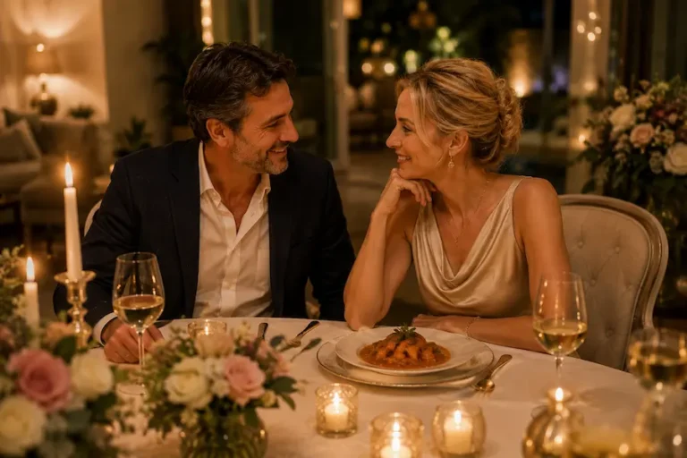 Couple celebrating their anniversary with a private dining experience and authentic Indian cuisine at home.