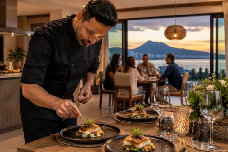Chef Afzal serving authentic Indian cuisine to guests during a luxury private dining experience at home in Algeciras.