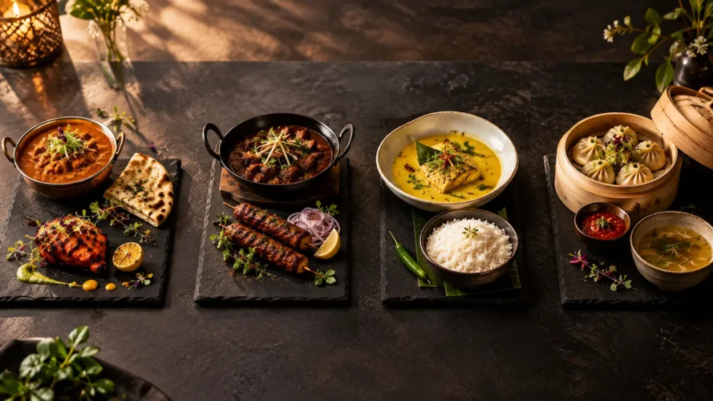 Indian, Pakistani, Bangladeshi and Nepali dishes plated by a private chef for a villa dinner in Tenerife