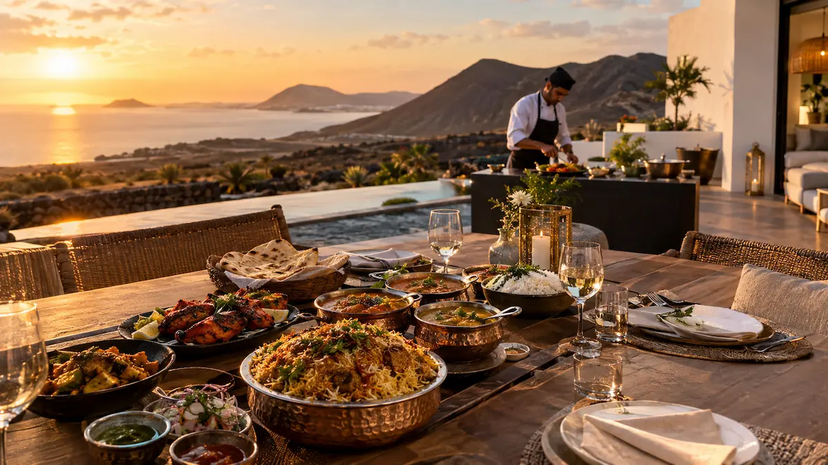 Private chef preparing authentic South Asian cuisine at a luxury villa in Lanzarote